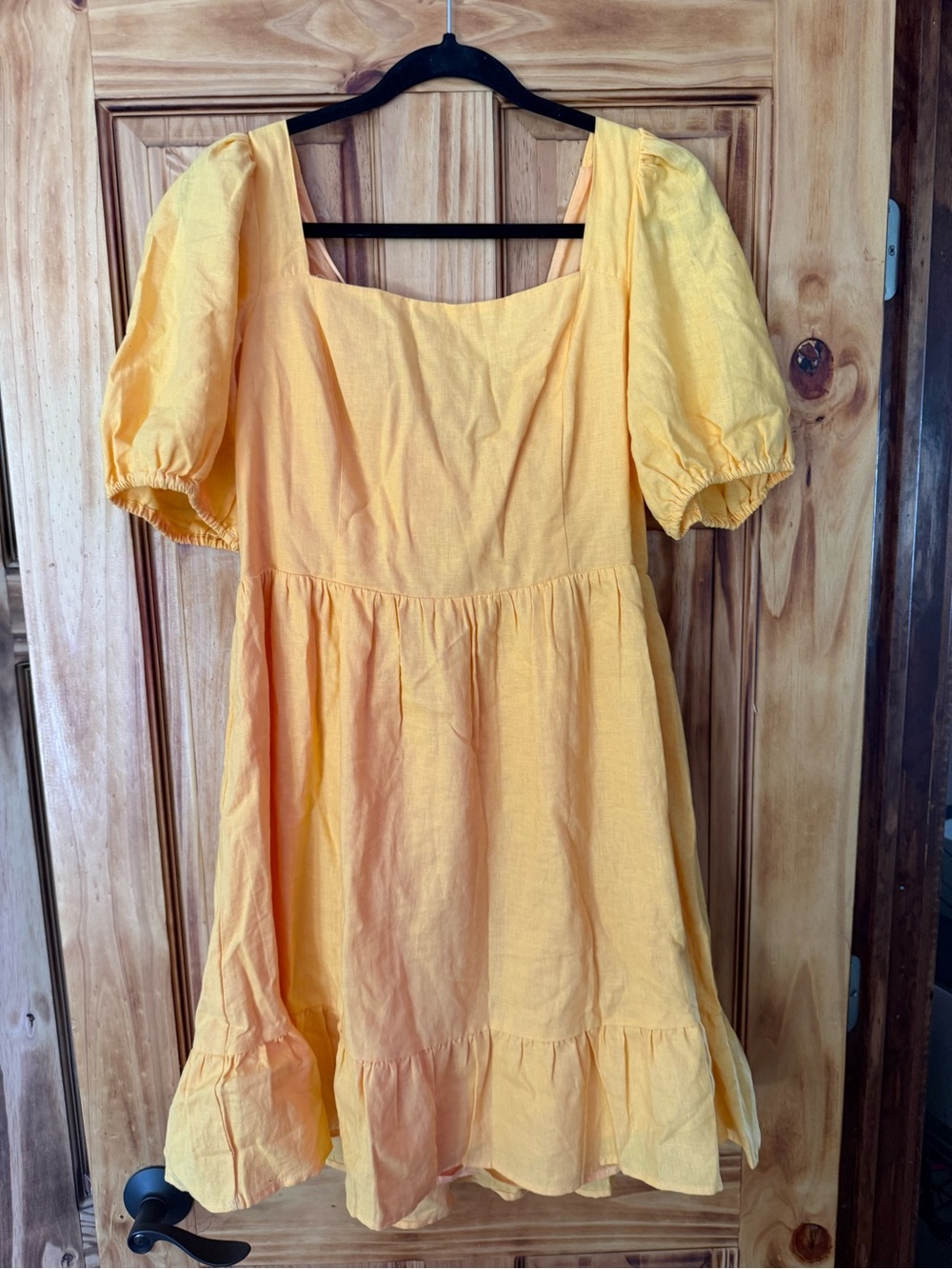 Copper Key orange Puff Sleeve Square Neck Dress